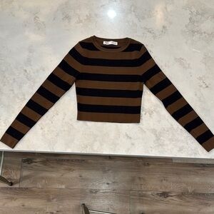Zara Brown and Black cropped Striped Sweater